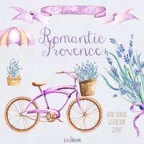wedding photo - Vintage Bicycle with Lavender Bouquet, Parachute, Banner. Flower Basket. Wedding invitation clipart , Romantic Provence, DIY invite