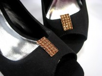 wedding photo - Shoe Clips Copper Auburn Color Rhinestones Shoe Accessories Upcycled