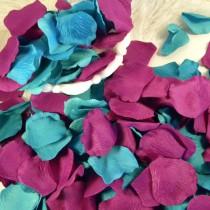 wedding photo - 200 Rose Petals - Artifical Petals - Shades of Teal Blue Green and Violet Purple - Wedding Decoration - Flower Girl Petals - Table Scatter