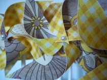 wedding photo - Yellow & Grey Floral Wedding Paper Pinwheels. Gray and Yellow (set of 10 small) Checkered Golden Sun