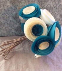 wedding photo - Bouquet large paper flowers anemone teal & cream wedding home decor baby shower you customize any colors set of 12