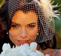 wedding photo - Bridal Fascinator Veil Set, Rustic Wedding Accessories, Flower Hair Clip, Birdcage Veil, Feather Headpiece, RACHEL VIVA (2 items)