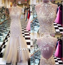 wedding photo -  A-line Lace Champagne Tulle Long Prom Dress, Formal Dresses from Sweetheart Girl