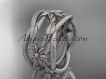 wedding photo -  14kt white gold matte finish leaf and vine, flower wedding ring,wedding band ADLR352G