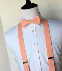 wedding photo - Peach Bowtie and Suspenders Set - Men, Teen, Youth