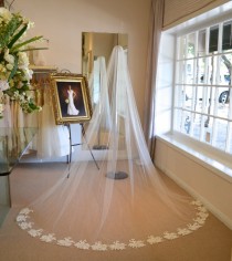 wedding photo - Alencon Lace Cathedral Veil, Cathedral Mantilla Veil, Cathedral Length Wedding Veils, Wedding Veils Mantilla, Wedding Veils, Mantilla Veil