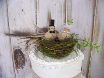 wedding photo - Bird Cake Topper and Twig Moss Nest- Wedding Cake Topper, Burlap Cake Topper, Bride and Grooms' Cake