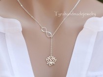 wedding photo - Sterling Silver infinity Lotus lariat necklace,Mother necklace,Bridesmaid gifts,figure eight lotus flower,Wedding bridal jewelry