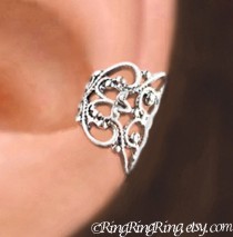 wedding photo - C-080, Lace Filigree ear cuffs, Sterling Silver earrings, earcuff clip jewelry, Left, Right or Pair