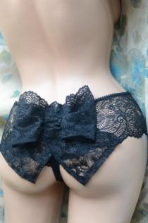 wedding photo - Clothing Shoes & Accessories Women's Clothing Intimates Panties Handmade Lingerie The Black Flower Bow Panties Made to Order LAST PAIR