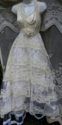wedding photo - Lace wedding dress ivory  tiered  tulle boho vintage  bride outdoor  romantic small medium by vintage opulence on Etsy