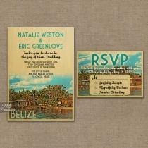 wedding photo - Belize Wedding Invitation - Printable Vintage Belize Caribbean Wedding Invites - Belize Retro Resort Wedding Suite or Solo VTW