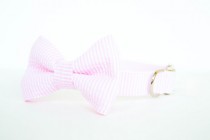 wedding photo - Bowtie Dog Collar - Pale Pink Seersucker Stripe