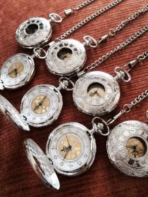 wedding photo - Set of 7 Silver Groomsmen pocket watches with vest chains ships from Canada