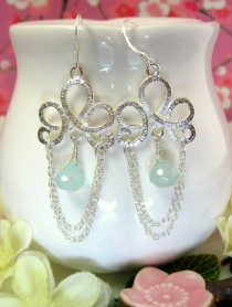 wedding photo - Victorian blue chalcedony silver chandelier earrings, blue silver chandelier tassle earrings, aqua blue bridesmaid earrings