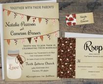 wedding photo -  Rustic Mason Jar Wedding Invitation, Fall Country Wedding Invite Printable