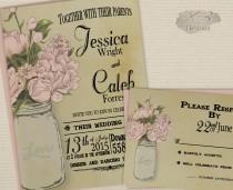 wedding photo -  Rustic Mason Jar Wedding Invitation, Printable Wedding Invite Set
