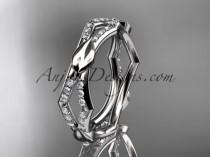 wedding photo -  14k white gold diamond leaf and vine wedding band,engagement ring ADLR353B
