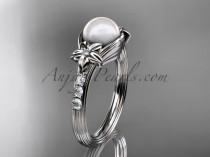 wedding photo -  Platinum diamond pearl unique engagement ring AP333