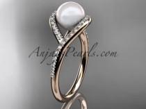 wedding photo -  14kt rose gold diamond pearl unique engagement ring, wedding ring AP383