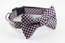 wedding photo - Pink Black Gingham Dog Bow Tie Collar