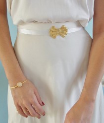 wedding photo - Bridal Waist Belt - Gold Belt - White Belt - Wedding Dress Belt - sash Belt - Skinny Belt - Wedding Gown Belt - Wedding Belt - bridal sash