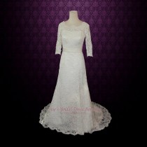 wedding photo - SALE - 25% OFF Vintage Modest Lace Wedding Dress with Long Sleeves 