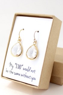 wedding photo - Clear Crystal / Gold Teardrop Earrings - Crystal Bridesmaid Earrings - Crystal Teardrop Earrings - Bridesmaid Gift Jewelry - EB1