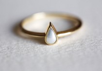 wedding photo - Pearl Engagement Ring, Gold Pearl Ring, Pear Pearl Ring,14k GOLD RING