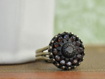 wedding photo - VINTAGE SPARKLES antiqued brass ring with vintage Swarovski rhinestones button
