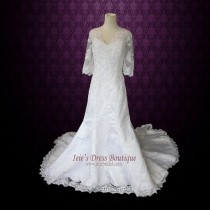 wedding photo - Modest Lace Wedding Dress with 3/4 Sleeves