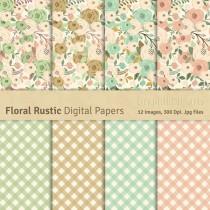 wedding photo - Floral Rustic Digital Papers."RUSTIC FLOWERS". Floral Wedding Paper. Digital Scrapbook Paper. 8 images 300 Dpi. Jpg files. Instant Download.
