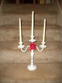 wedding photo - 5 Tall White Painted Metal 3 Arm Candelabras / Candle Holders / Wedding Decor