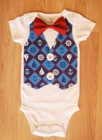 wedding photo - Anchor fabric outfit Baby coming home outfit Anchor Tuxedo Bodysuit Vest Baby tuxedo Summer outfit for boys Nautical outfit  Anchor bodysuit