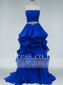 wedding photo -  Tiered Strapless Royal Blue Ruffled Ball Gown Prom Dress