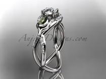 wedding photo - Unique Platinum diamond tulip flower, leaf and vine engagement ring with a "Forever Brilliant" Moissanite center stone ADLR226