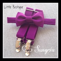 wedding photo - Sangria Bow Tie and Suspender Set sizes for babies, toddlers, boys, and men.
