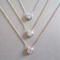 wedding photo - Solitaire Diamond Necklace - Diamond Necklace - Floating Diamond
