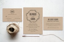 wedding photo - The Smokey Suite - Printable wedding invitation suite, Minimalist wedding, Kraft paper rustic garden wedding calligraphy, Laurel wedding.