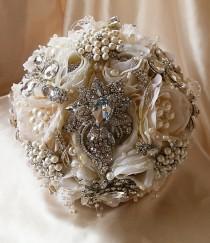wedding photo - PETAL BROOCH BOUQUET  - Deposit for a Vintage Inspired Ivory Petal Brooch Bouquet,Custom larger 11 inch size 525