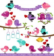 wedding photo - Wedding Birds Clipart Clip Art, Valentine Love Birds Lovebirds Clipart Clip Art - Commercial and Personal