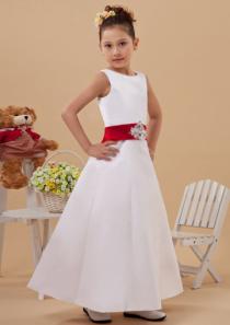 wedding photo -  Buy Australia White Scoop Neckline Beaded Appliques Buttans Floor Satin A-line Flower Girl Dresses 2410560 at AU$97.61 - Dress4Australia.com.au