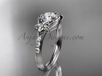 wedding photo -  Unique Platinum diamond leaf and vine, floral diamond engagement ring with a "Forever Brilliant" Moissanite center stone ADLR333