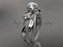 wedding photo -  14kt white gold diamond floral, leaf and vine wedding ring, engagement ring with a "Forever Brilliant" Moissanite center stone ADLR253
