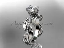 wedding photo -  Unique Platinum diamond leaf and vine diamond engagement ring with a "Forever Brilliant" Moissanite center stone ADLR231
