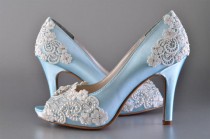 wedding photo - Wedding Shoes Accessories Womens Wedding Bridal Shoes Vintage Wedding Lace Peep Toe 3 1/4" Heels PB525A Customized Women's Bridal Shoes