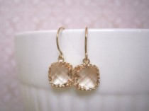 wedding photo - Blush Earrings, Blush Champagne, Gold Earrings, Petite, Simple, Everyday Jewelry