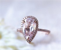 wedding photo - New Design 9x12mm Pear Shaped  Pink Morganite Diamond Engagement Ring/Morganite Wedding Ring 14K Rose Gold Ring Gemstone Jewelry
