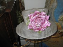wedding photo - Ivory Horse Hair Garden Party/Wedding  Hat w/ Lilac Velvet Rose Trim