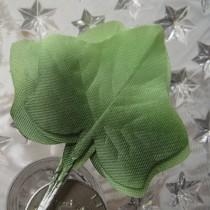 wedding photo - Millinery Velvet Leaves Czech Republic 6 Embossed Ombre Green Satin Ivy Leaves